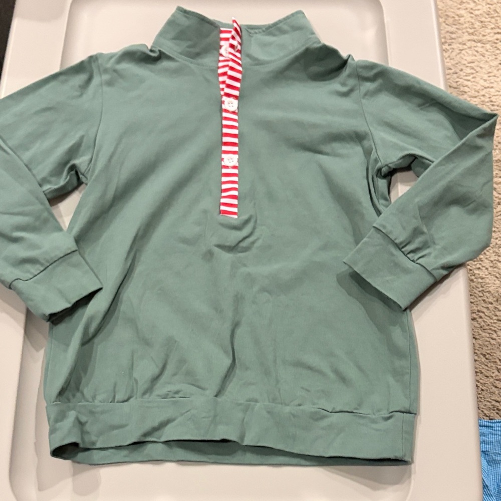 Smocked Kids Boutique Green Sweatshirt with Red Striped Accents